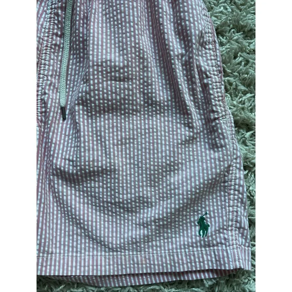 Polo Ralph Lauren Men's Small Seersucker Lined Swim Trunks Pink Striped Vintage